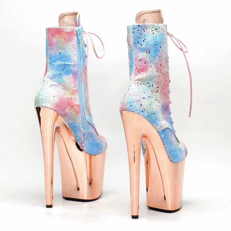Leecabe  20CM/8inches Glitter PU Upper Champagne color  plating platform Pole dancing platform Pole Dance boots