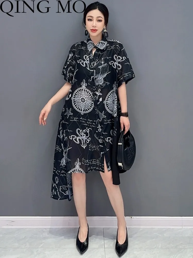 

Женское платье-рубашка с коротким рукавом QING MO, Повседневное платье средней длины с воротником-поло, модель ZXF2961 в Корейском стиле на лето, 2023