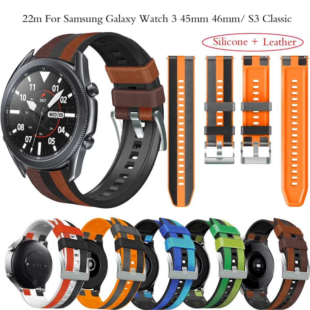 

Ремешок спортивный из силикона и кожи для Samsung Galaxy Watch 3, сменный Браслет для смарт-часов, 45 мм 46 мм, 22 мм