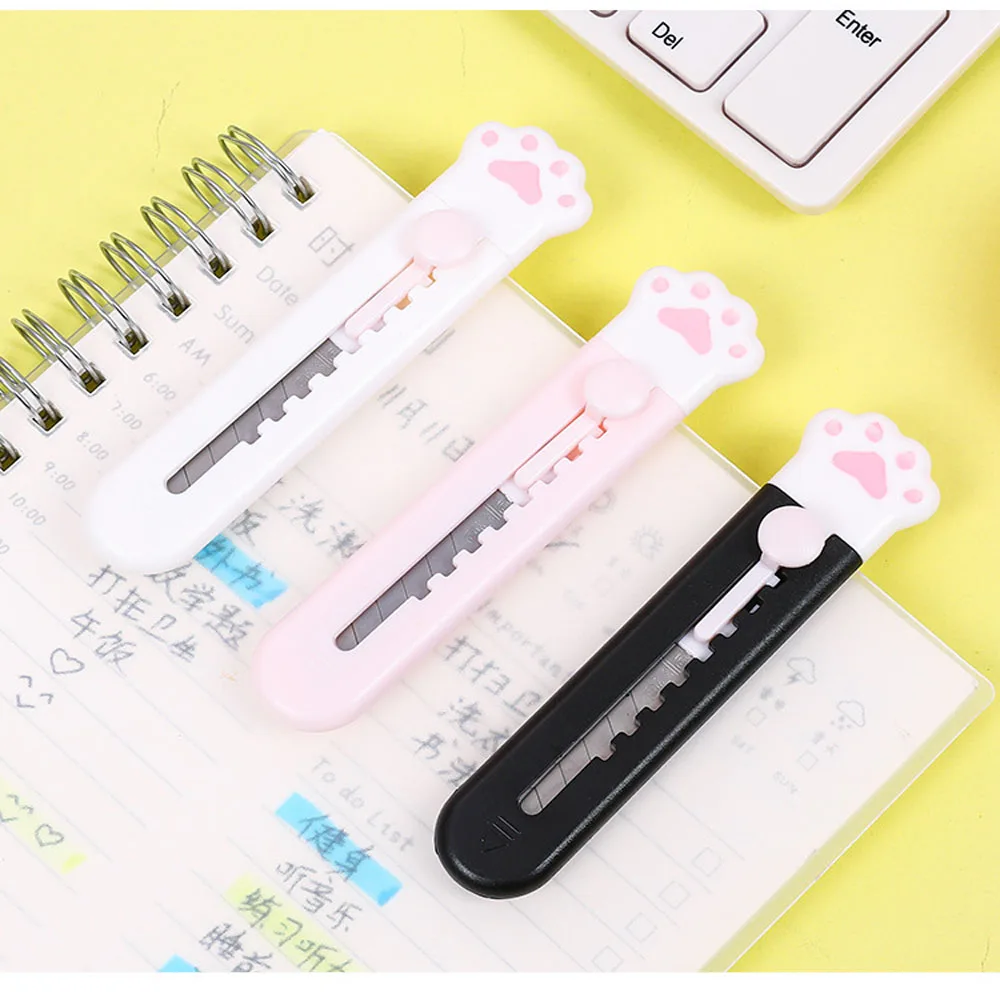 100 Pieces Cute Girly Pink Cat Paw Mini Portalble Utility Cutter Letter Envelope Opener Mail Knife School Office Supplies