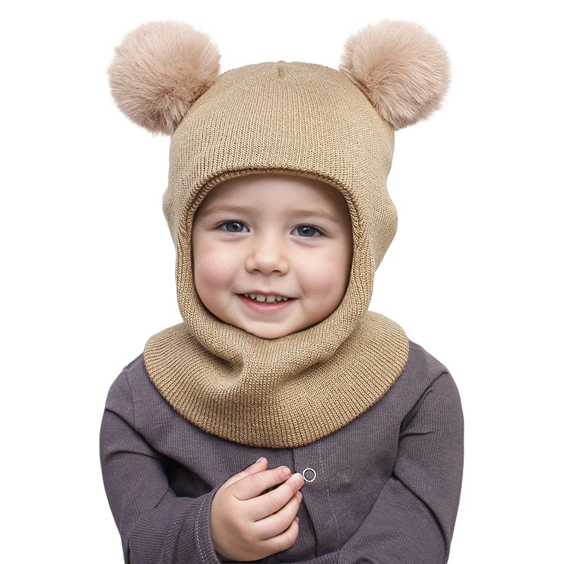 Милая детская шапка с двойными шариками из мультфильма шарф для мальчиков и