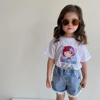 children kids girl summer clothes sets 2022 baby girls white short sleeve t shirt top and shorts jeans clothing two piece outfit