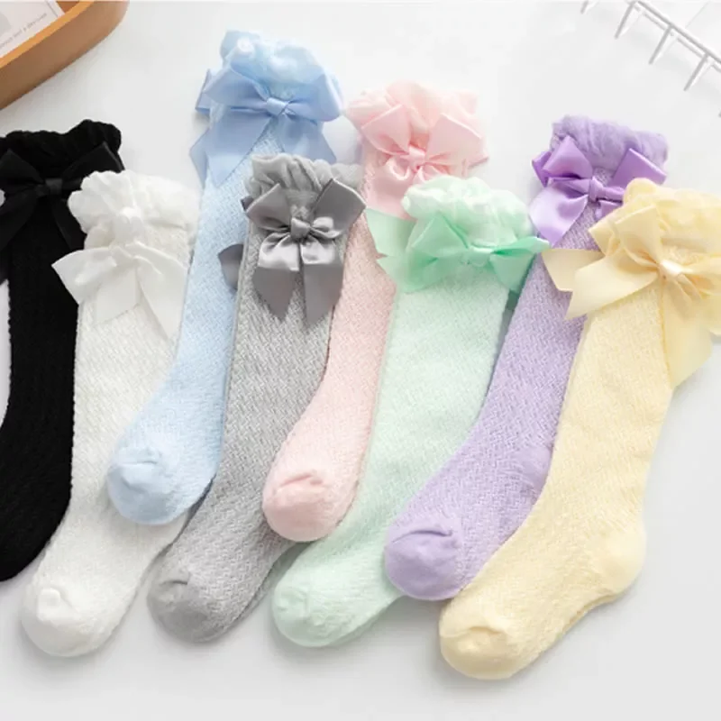 Bow Mesh Socks Children's Socks Mesh Bow Baby's Socks Summer Thin Anti-Mosquito Socks Bubble Mouth Vertical Mesh Sock