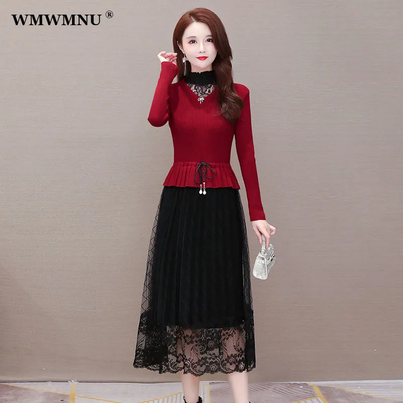 

Женское трикотажное платье-свитер средней вечерние ны, с длинным рукавом