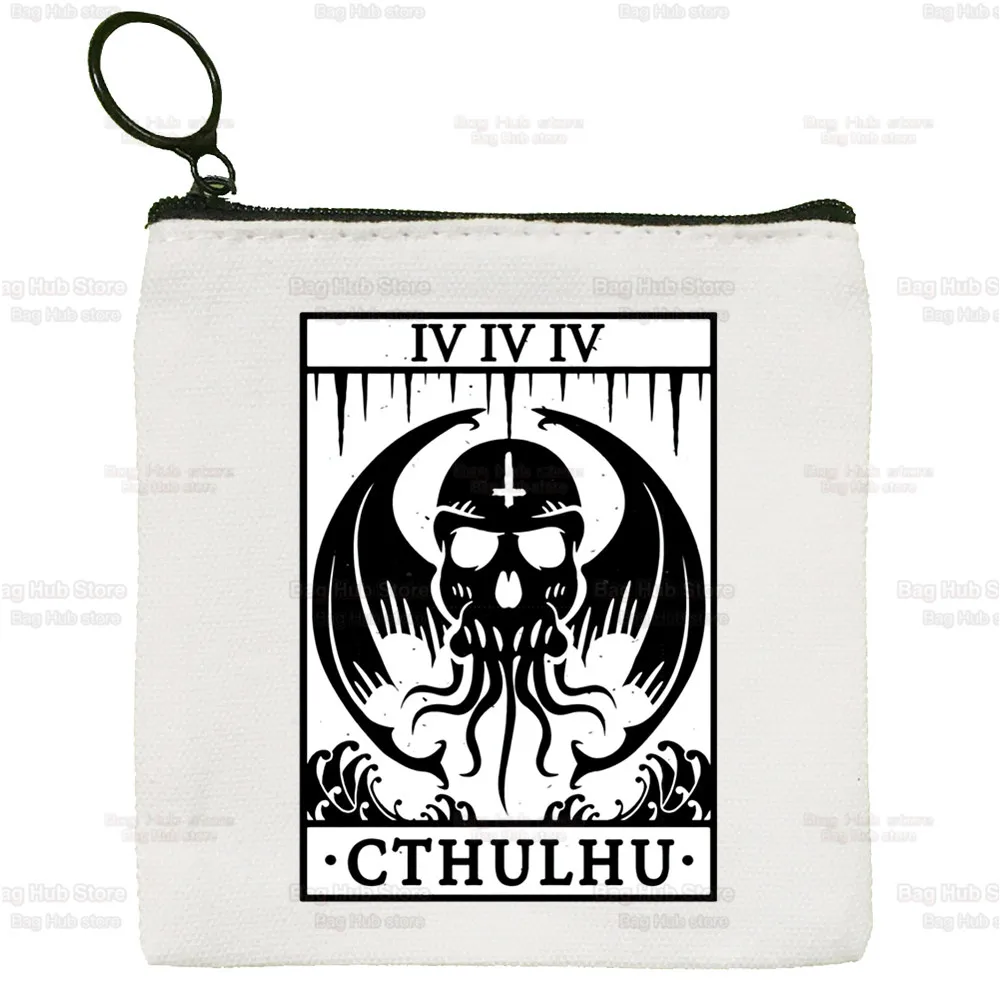 Cthulhu Lovecraft Small Square Bag Octopus Horror Coin Purse Card Bag Occult Halloween Key Bag Coin Clutch Bag Zipper Key Bag