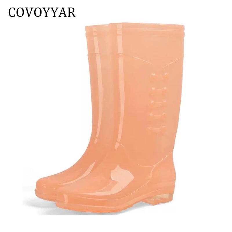 

Женские резиновые сапоги до колена, карамельного цвета