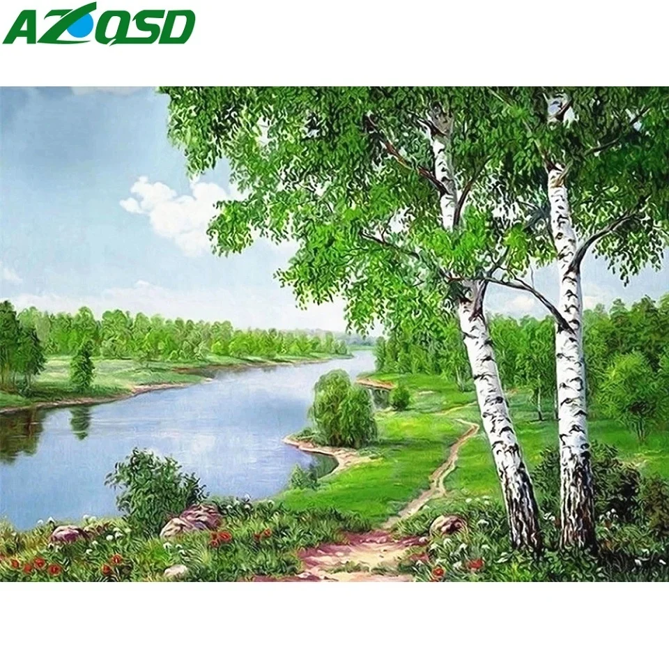 

AZQSD 5D Diamond Painting Tree New Arrival Diamond Painting Spring Landscape Picture Rhinestones Full Square Drill Needlework