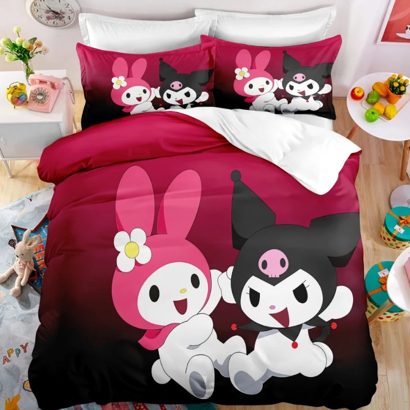 Фото Комплект постельного белья Kuromi Kawaii, аниме-фигурка, Pachacco My Melody Kuromi, домашнее одеяло, подушка, искусственная Милая женская декоративная кровать №4