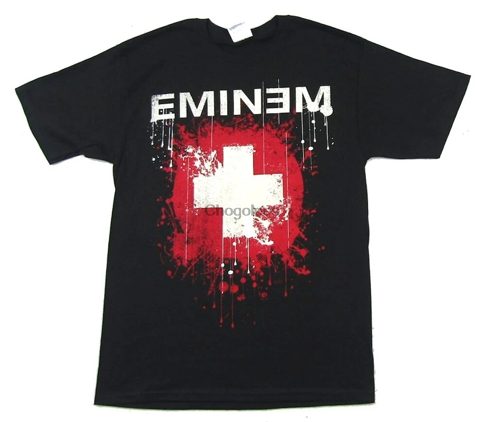 Черная футболка Eminem с изображением белого креста и брызг новая официальная Merch |