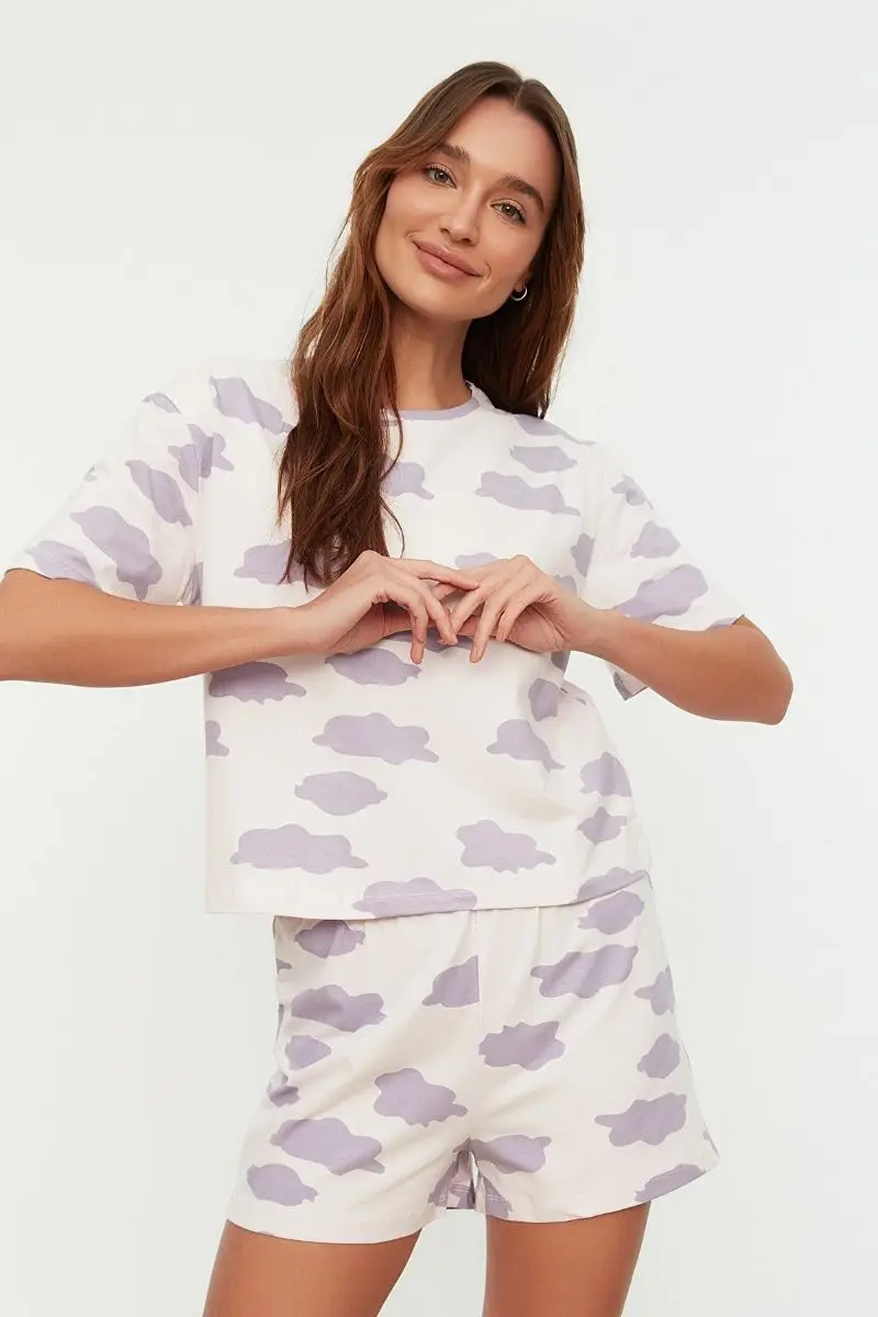 

Cloud Pattern Knitted Pajamas Set THMSS21PT1013