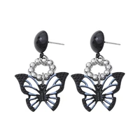 new arrivals vintage butterfly shape earrings for women black ear stud korean fashion earring girl wholesale charms