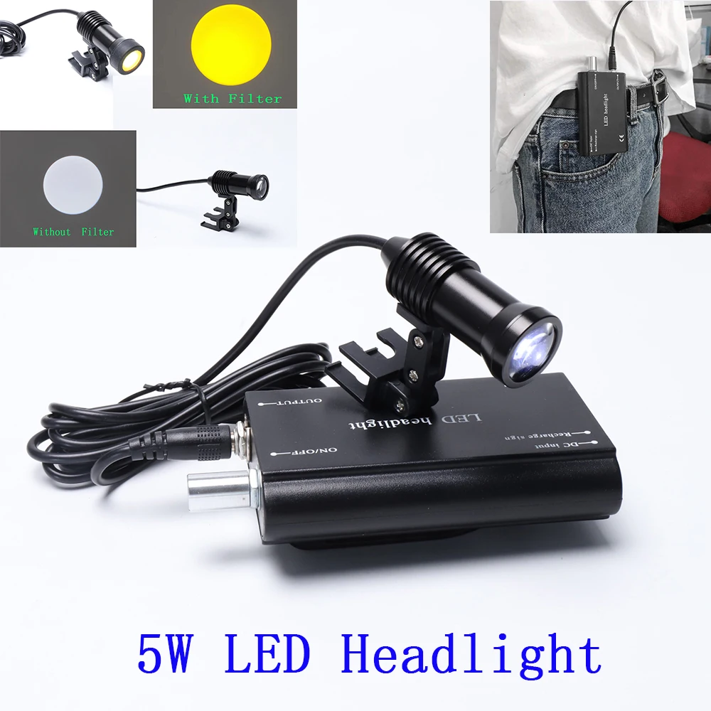 

5W LED Headlight Headlamp With Yellow Filter Clip on Dental Surgical Loupe Dental Lab Medical Loupe Dental Magnifier