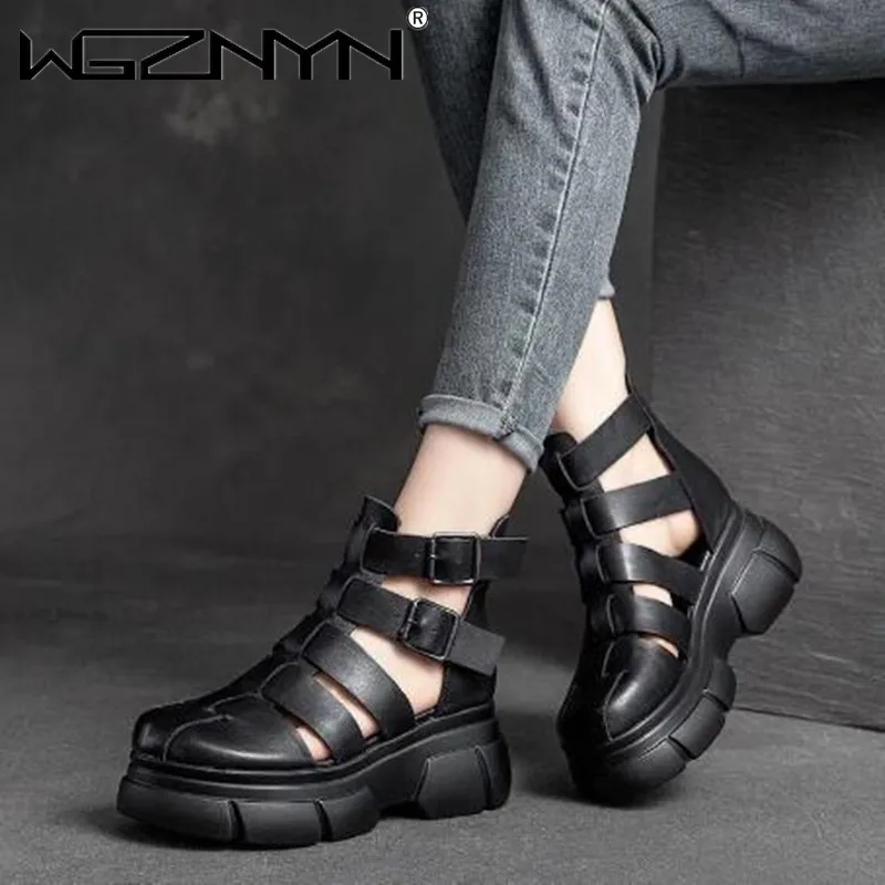 

Comfortable Rome Vintage Female Sandals Solid Zipper Wedges Open Toe Platform Sandals Women Casual Comfy Leisure Women's Shoes