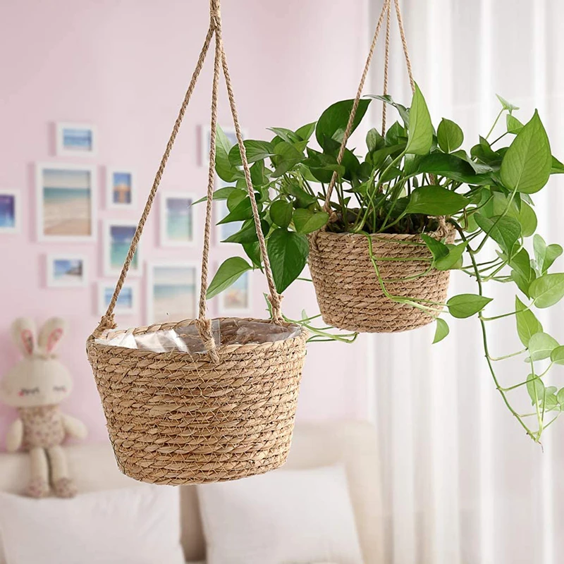 

Подвесная плетеная веревка для растений, корзина для хранения цветов, вешалка для украшения стен и сада