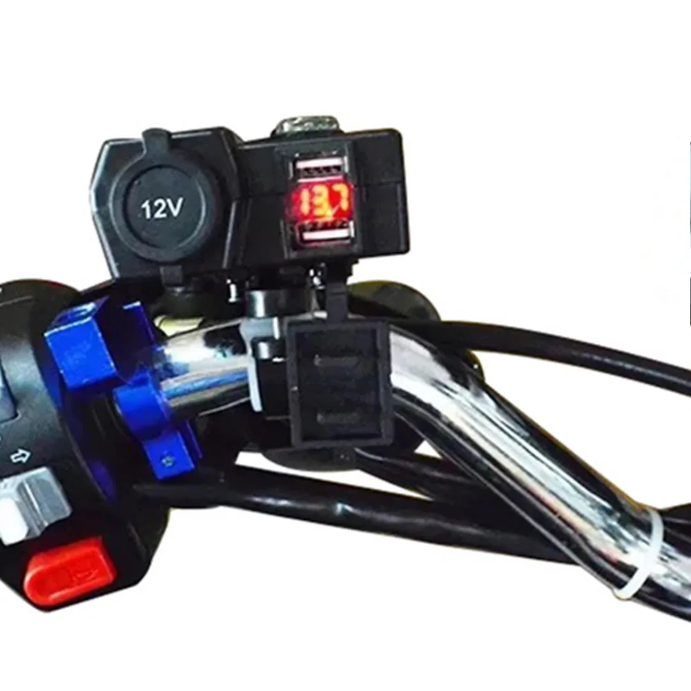 

Motorcycle Charger Navigation Mobile Phone Charger Waterproof 5V 2.1A Dual USB Port With Cigarette Lighter Socket And Dust Cover