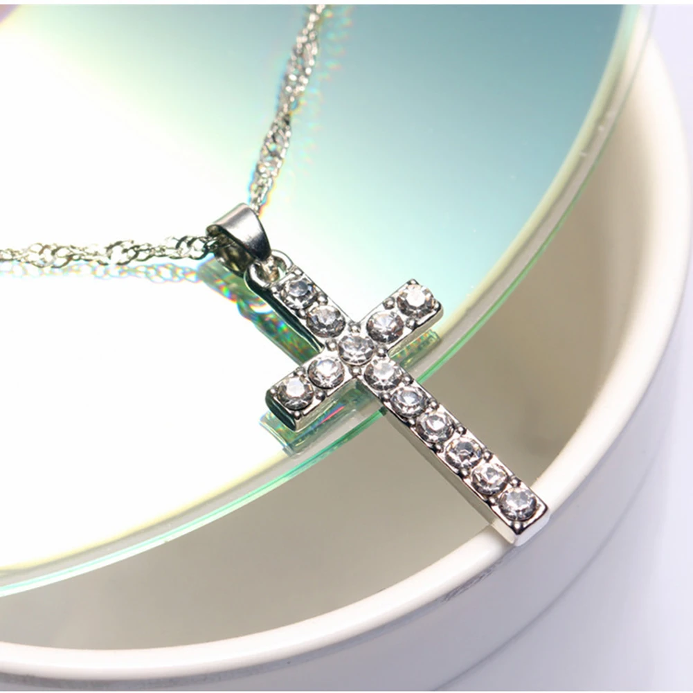 

European Fashion Personality Cross Diamond Pendant Necklace Bone Chain European And American Fashion Personality Diamond Pendant