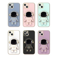 cute cartoon electroplated astronaut phone case for samsung galaxy s22 s21 s20 fe note 20 ultra shockproof bumper bracket cover