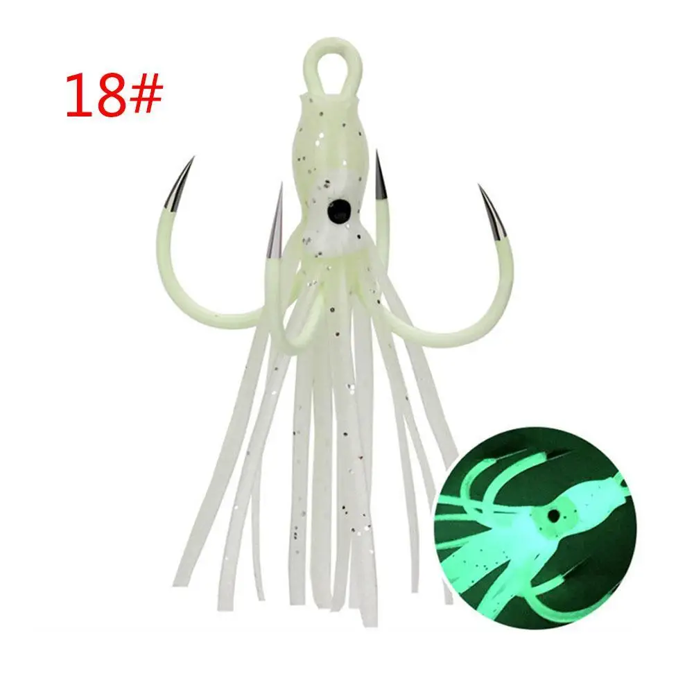 

Sea Fishing Soft Lure 5CM Squid Skirts Jig Head Luminous Bait Night Alarm Bite Alert 4-Hooks Pesca Lure Rubber Floats Glow Crank