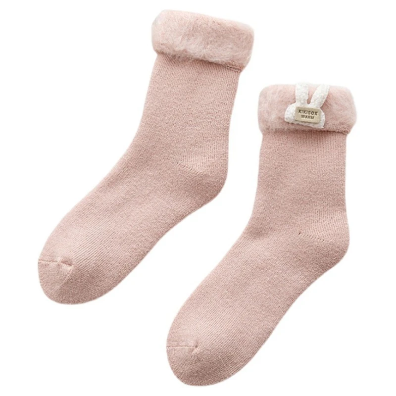 

Women Thicken Warm Crew Socks Cute Rabbit Faux Fur Trim Thermal Snow Hosiery