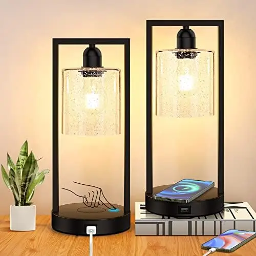 

Charging Touch Control Table Lamp Set of 2, Dimmable Bedside Nightstand Lamps with USB Port, Industrial Desk Lamps for Bedroom L