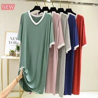 summer casualsexy nightgown for women elastic red nightdress womens modal v neck short sleeve nightwear 2022 fashion clothes