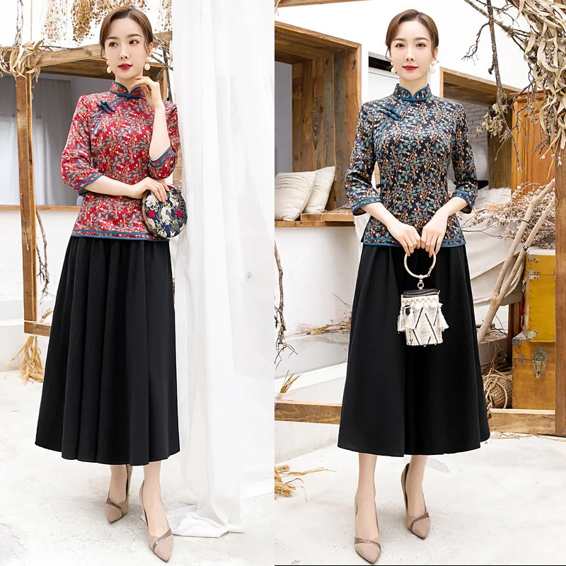 

Spring New Women Modal Floral Chinese Lady Performance Clothing Vintage Button Female Traditional Cheongsam Top