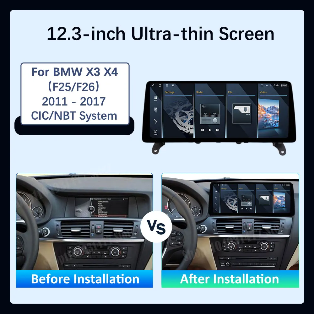 Автомобильный аудио-видео мультимедийный плеер с GPS Android 14 для BMW X3 X4 F25 F26 2011 2012 2013-2017 CIC NBT System WiFi BT Carplay 4G (art.: 3920cfcf7f221) - 3920cfcf7f221