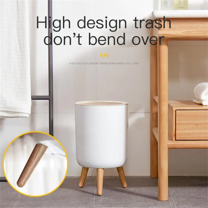 

High Foot Trash Nordic Style Large Capacity For Kitchen Bathroom Bedroom Round Trash Bin Recycling Household Accessories Press