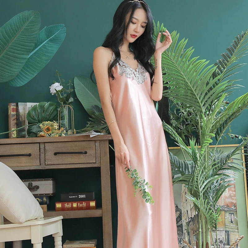 

Female Long Sexy Satin Nightgown Lady Sexy Spaghetti Strap Night Dress Women Nighties Sleepwear Nightwear Bridesmaid Dress