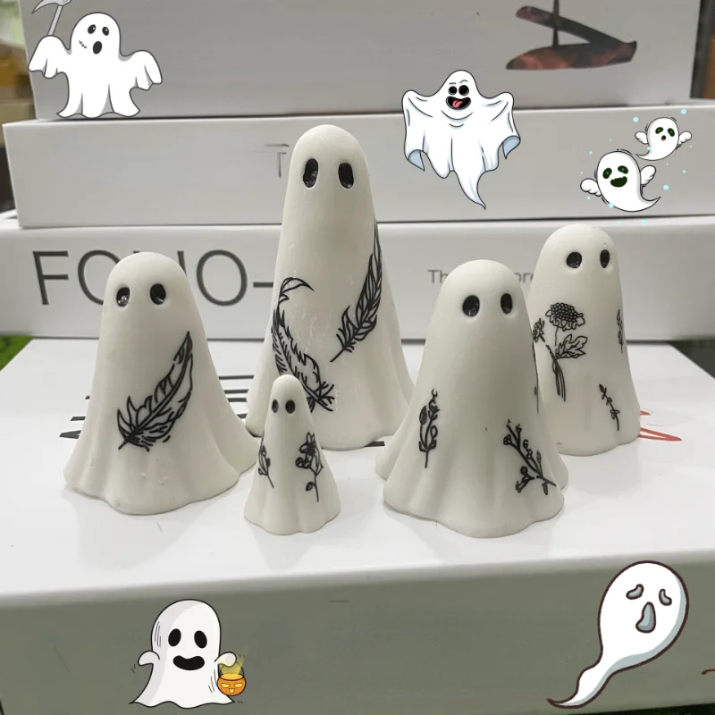 

Скульптура из смолы для Хэллоуина, 7 шт., пугающая белая, милая кавайная фигурка, современное искусство, украшение из смолы для вечевечерние ...