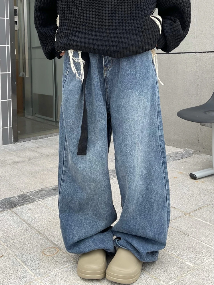 Vintage Wash Japanese Korean Wide Leg Jeans Women's Y2K Spring 2023 Couple Loose Drop Straight Leg Floor Length Cargo Jeans Jean