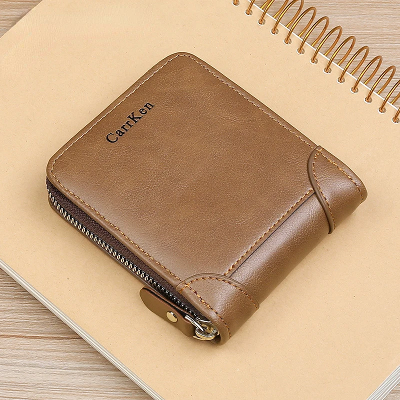 

Men's Leather Wallet Zipper Small Purse Card Holder Man Carteira Masculina Couro Coin Purse Man Porte Monnaie Money Bag 2021