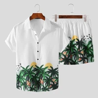 2022 new hawaiian sets vacation lapel short sleeve shirt shorts summer fashion streetwear men suits 2 pieces s 3xl
