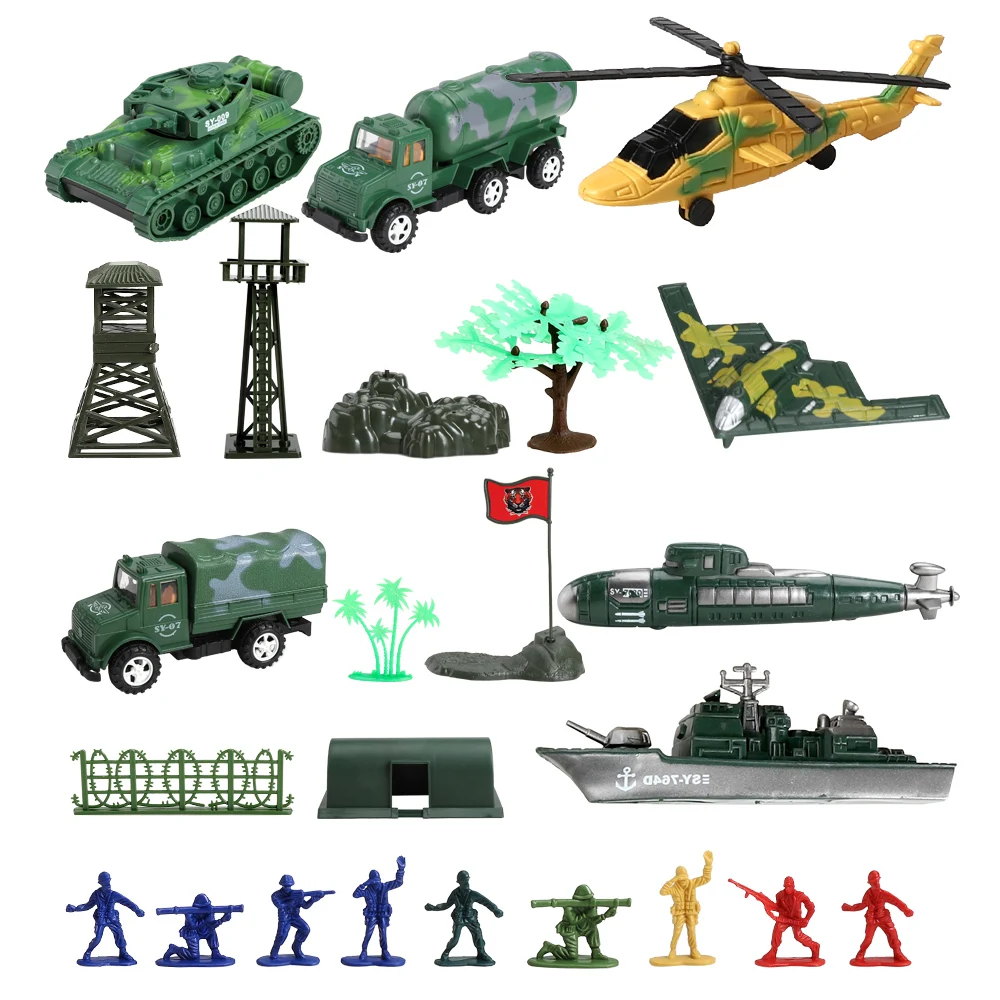 

ViiKONDO Army Men Playset Toy Soldier Big Wargame with Many Military Equipment Tank Truck Airplane Warship Submarine Tower Map A