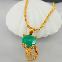 vietnam alluvial gold fashion jewelry wedding green crystal fox pendant necklace for women wholesale