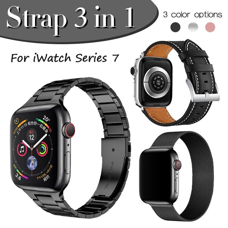 

Strap 3 in 1 for iWatch Series Wristband (38/40mm42/44mm) Stainless Steel Strap Magnetic Strap Leather Strap 3Replacement Straps