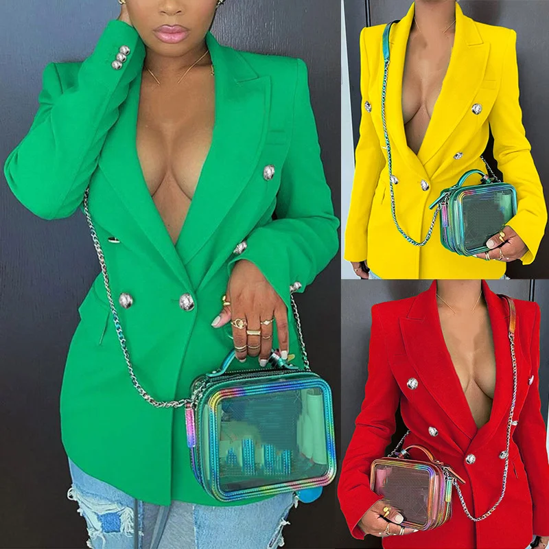 

Women's Fitted Double Breasted Solid Color Fashion Long Sleeve Blazer