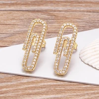aibef classic copper zircon crystal geometric paper clip gold earrings womens elegant fashion jewelry best party birthday gifts