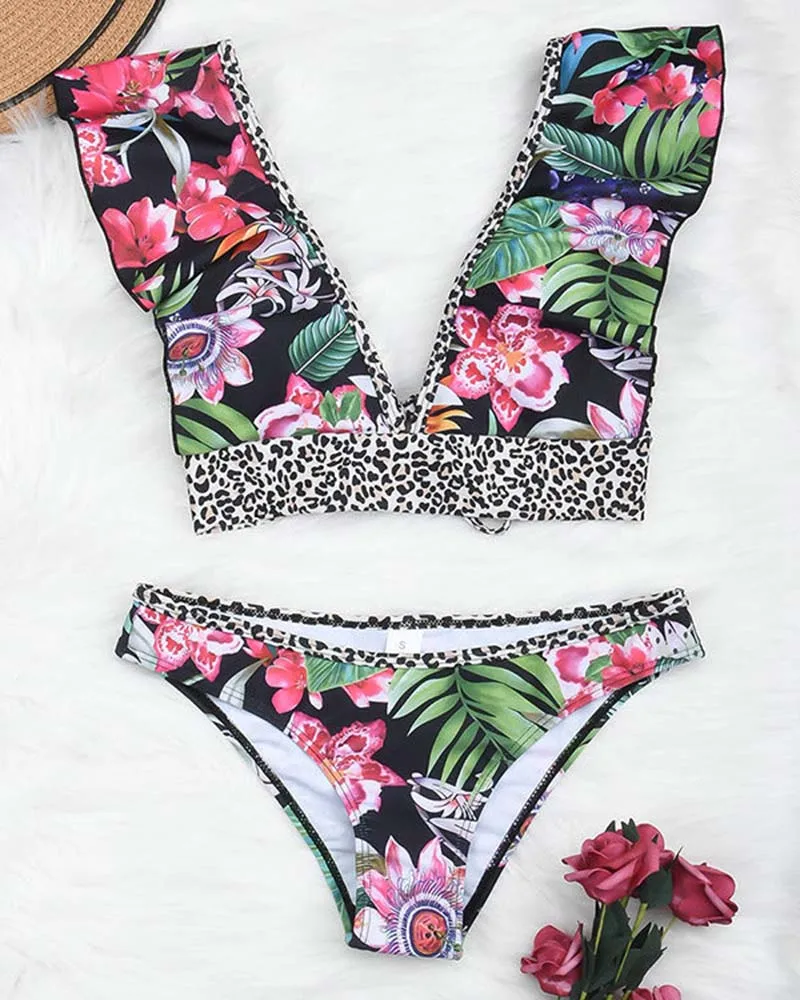

Бикини женское с глубоким V-образным вырезом и цветочным принтом