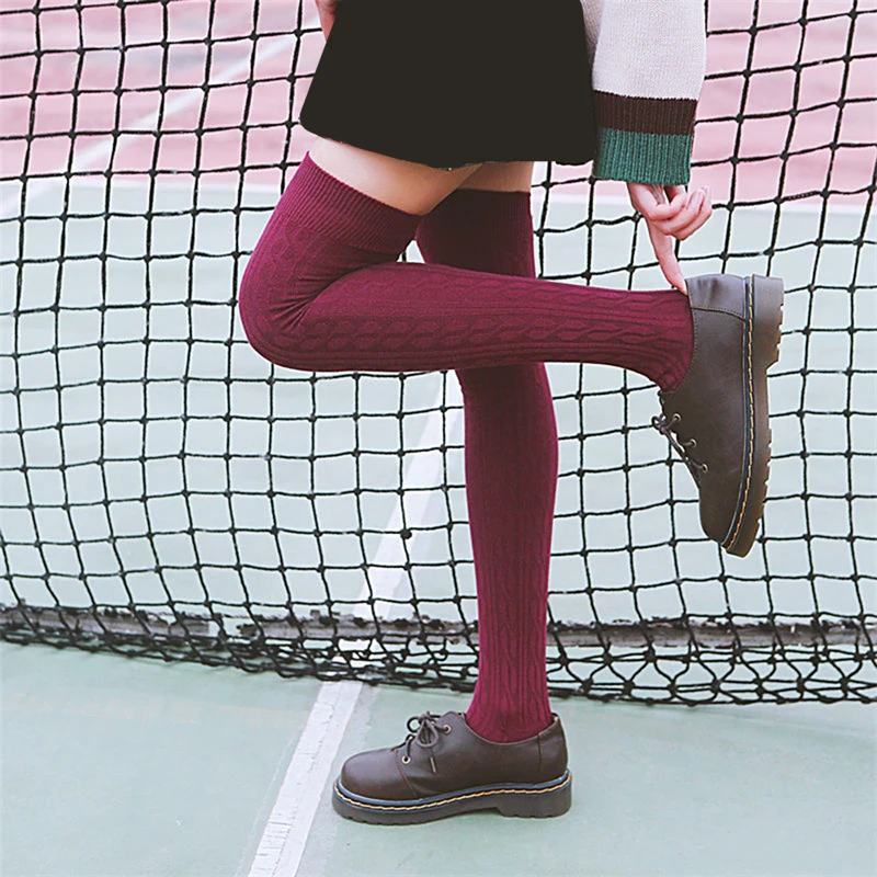 

Women's Long Socks Knee High Boots Korean Warm Winter Japanese Style Simple Solid Color Lady Stockings All-Match Cute Sock