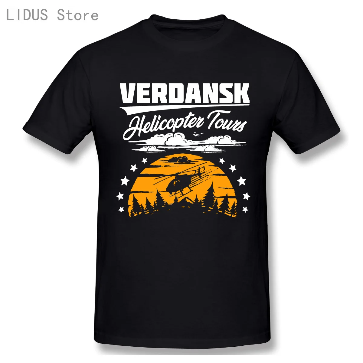 

Men COD Black Ops Cold War Adventure Games Black T-Shirt Warzone Verdansk Helicopter Tours Classic Pure Cotton Shirt Harajuku