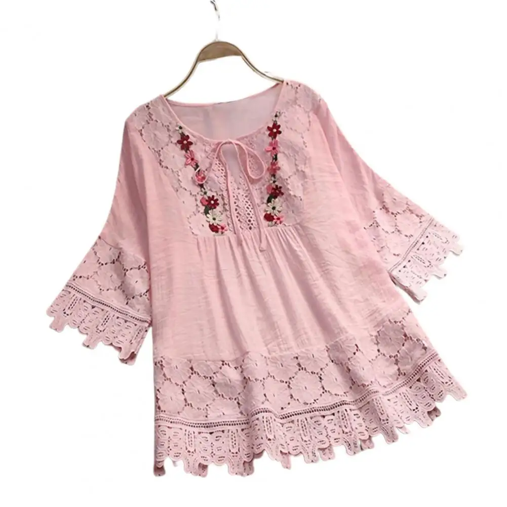 

Thin Chic Leisure Women Casual Lace Stitching Shirt Top Anti-Pilling Pullover Shirt Sturdy Sewn Female Clothing