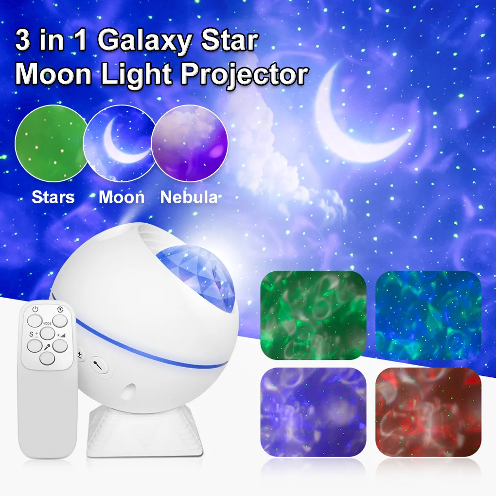 

3-Modes Star Projector Night Lamp Car-mounted Household Voice-control LED Present Portable Remote Control Lamps for Music Party