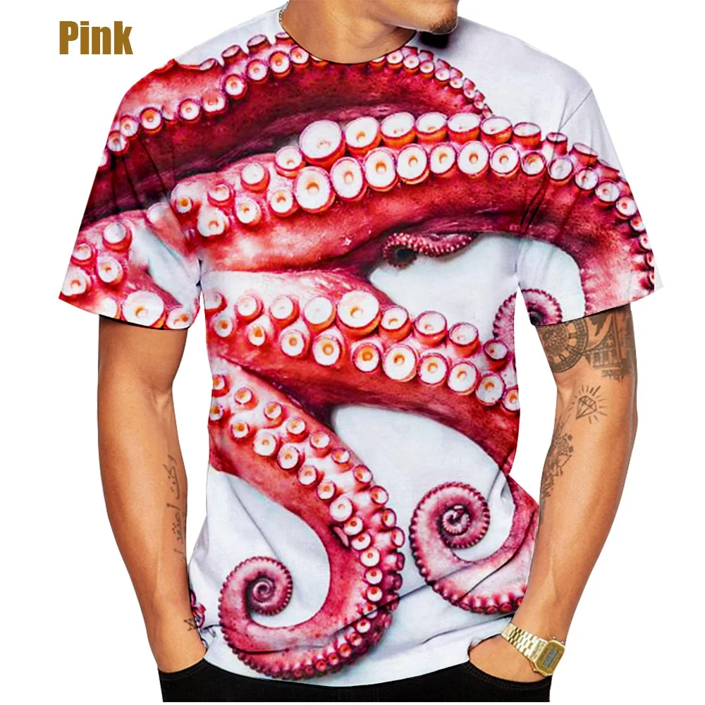 

2023 Men T-shirts Summer Animal leisure Novelty Octopus Tentacles 3d Print T-shirt Sea Monster Octopus Funny Short Sleeve Tops