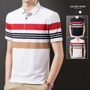 Men's Polo Shirts Brand Desigers Cotton Breathable Embroidery Golf Shirt Men Business Fashion Stripe in 