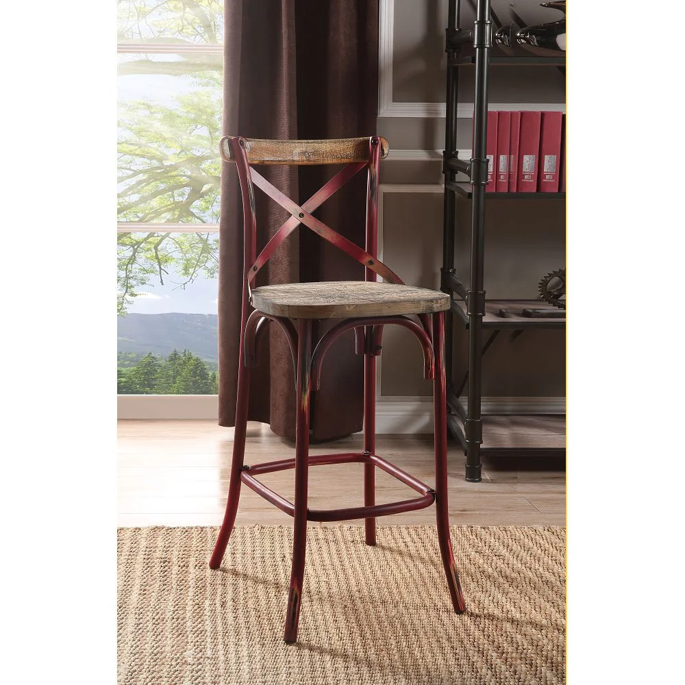 

Zaire Bar Chair (1Pc) in Antique Red & Antique Oak 96808