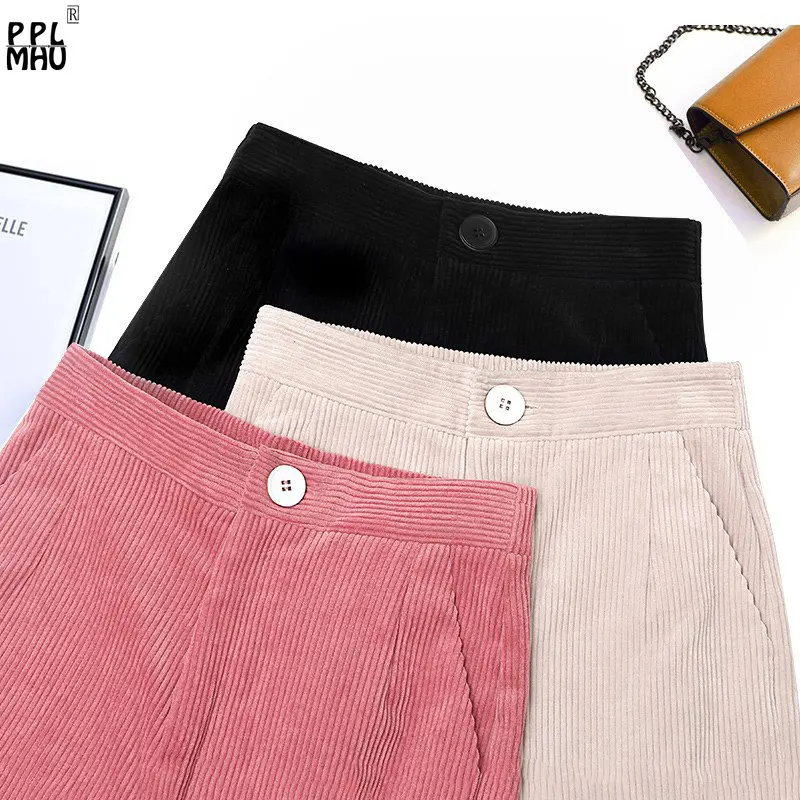 

High Waist Korean Fashion Baggy Pants Casual Mopping Straight Trousers Fall Spring Pantalones Pink Corduroy Wide Leg Pants Women