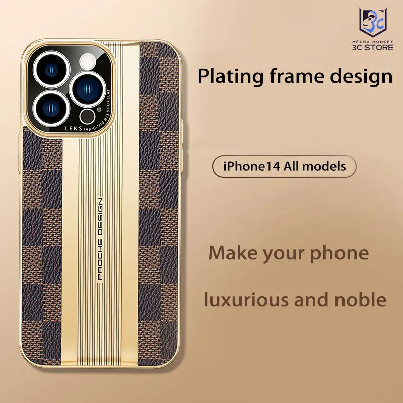 

Iphone 13 14 Pro Max Cases Dustproof Apple12 Housing Premium Leather Lens Protection Good Fall Protection Retro Plaid High-end