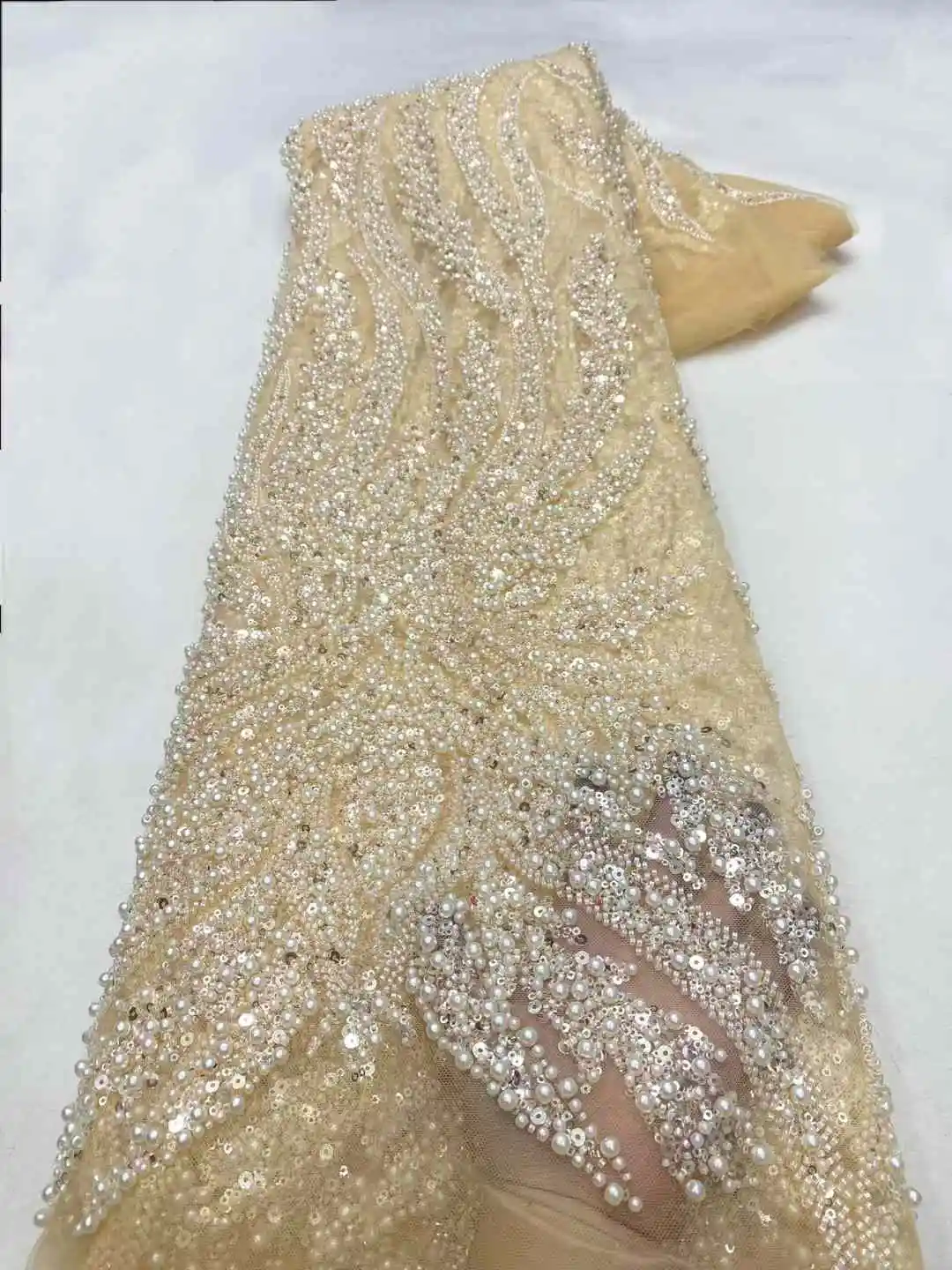 Роскошная сетчатая кружевная ткань с африканскими бусинами 2024 вышивка бисером и