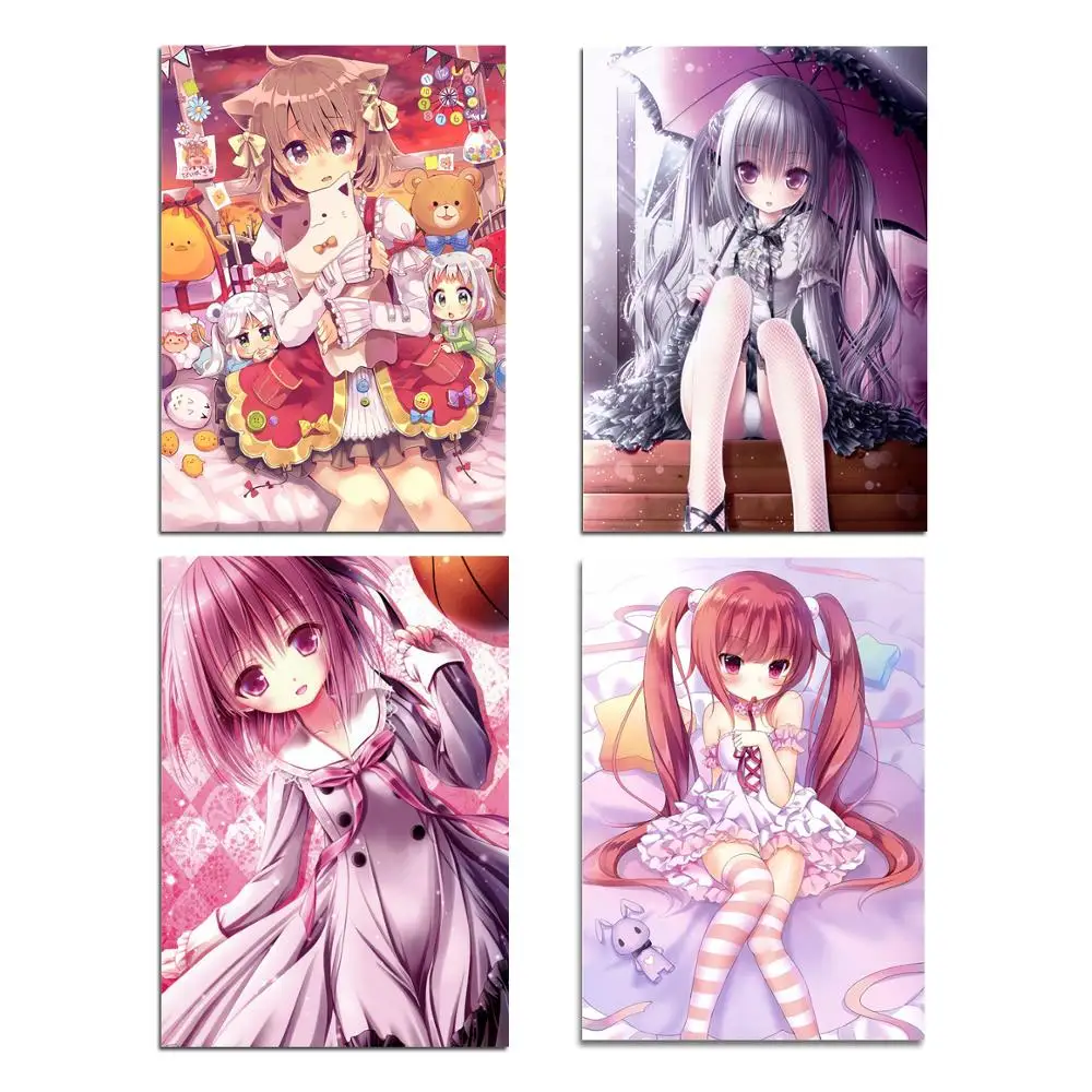 

Sweet Little Loli Anime Silk Art Canvas Print Poster Painting Little Girl Lolita Japanese Manga Fabric Art Prints Wall Pictures